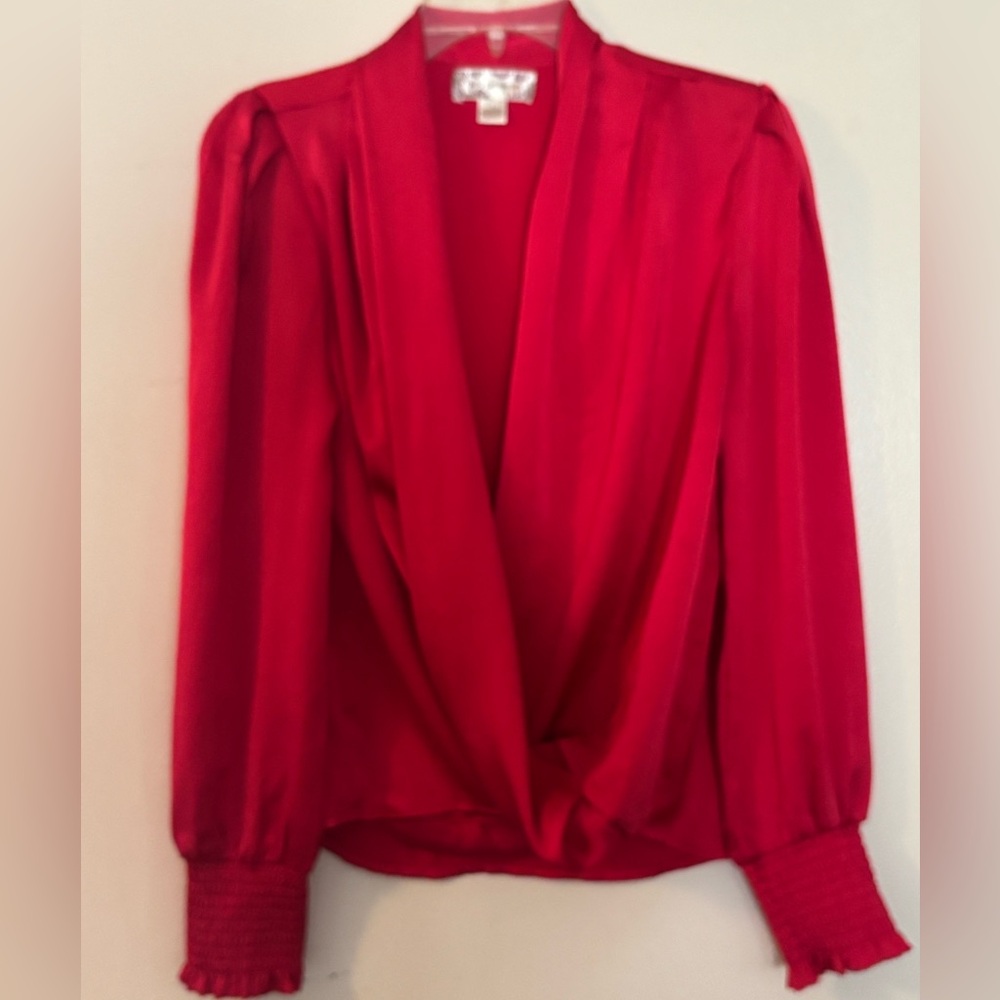 Gorgeous Scarlet Mon Cheri Faux Wrap Women's Blouse New